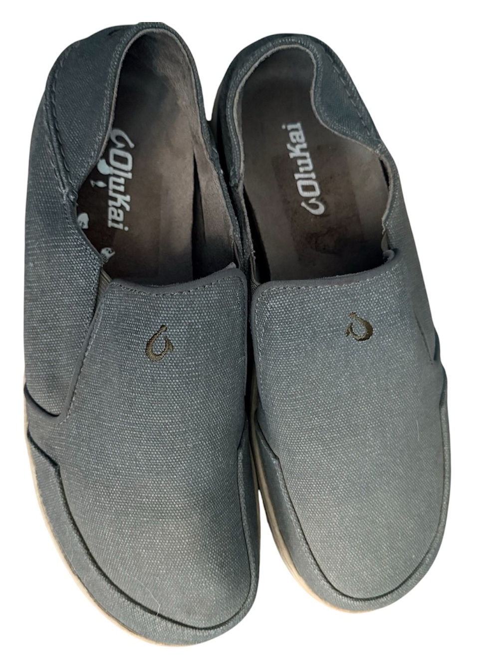 OluKai Mens Nohea Lole Shoes Gray Canvas Slip On Casual Size 8.5